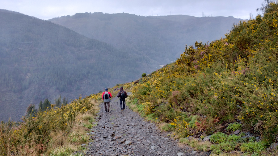 Peregrinos con mochilas pequeñas en el Camino de Santiago